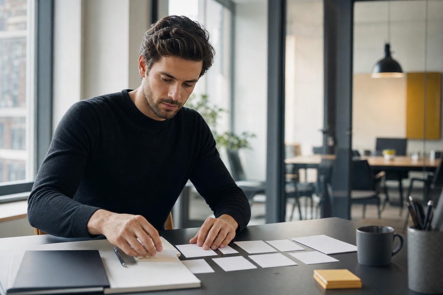 Young Professional bereitet im Büro strukturiert ein wichtiges Karrieregespräch vor